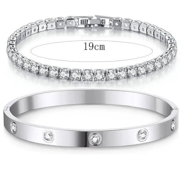 Planet Gates Stackable Gold Bracelets Bangles for Women Girls 14K Gold Plated Cubic Zirconia Tennis Bracelet Stainless Steel Jewelry Gifts