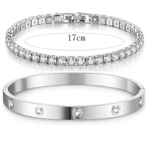 Planet Gates Stackable Gold Bracelets Bangles for Women Girls 14K Gold Plated Cubic Zirconia Tennis Bracelet Stainless Steel Jewelry Gifts