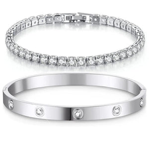 Planet Gates Stackable Gold Bracelets Bangles for Women Girls 14K Gold Plated Cubic Zirconia Tennis Bracelet Stainless Steel Jewelry Gifts