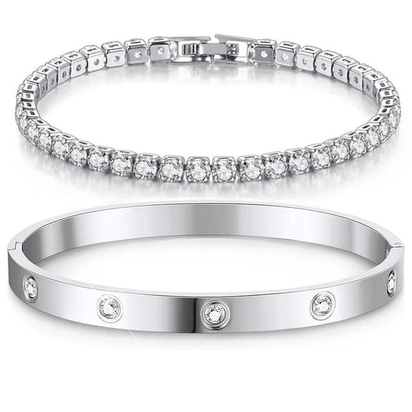 Planet Gates Stackable Gold Bracelets Bangles for Women Girls 14K Gold Plated Cubic Zirconia Tennis Bracelet Stainless Steel Jewelry Gifts