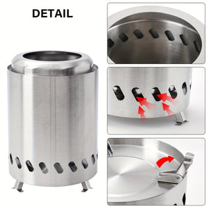 Planet Gates Stainless Steel 1pc 19.81cmH×13.97cmD Tabletop Fire Pit With Stand, Small Table Top Fire Pit, Smokeless Portable Fire Pit For Camping With Travel Bag, Fueled By Wood Or Pellets, Stainless Steel