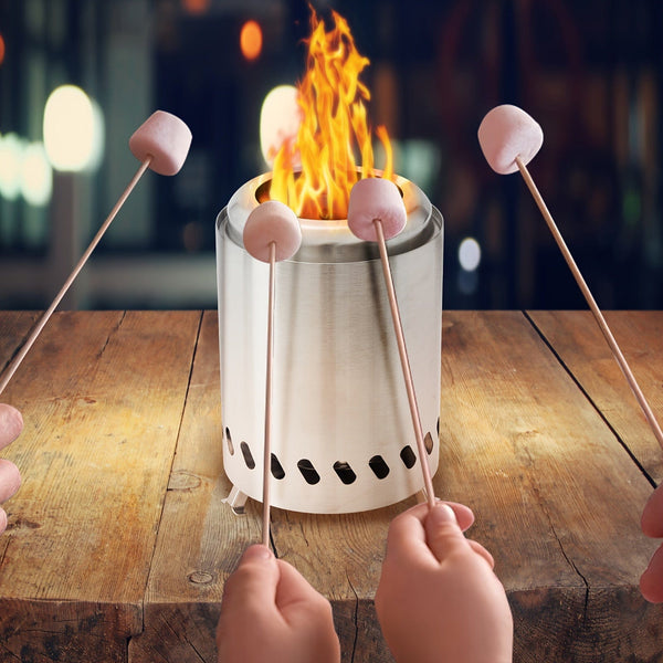 Planet Gates Stainless Steel 1pc 19.81cmH×13.97cmD Tabletop Fire Pit With Stand, Small Table Top Fire Pit, Smokeless Portable Fire Pit For Camping With Travel Bag, Fueled By Wood Or Pellets, Stainless Steel