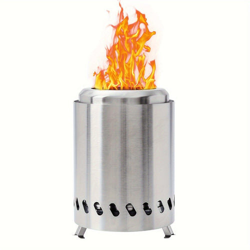 Planet Gates Stainless Steel 1pc 19.81cmH×13.97cmD Tabletop Fire Pit With Stand, Small Table Top Fire Pit, Smokeless Portable Fire Pit For Camping With Travel Bag, Fueled By Wood Or Pellets, Stainless Steel