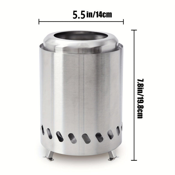Planet Gates Stainless Steel 1pc 19.81cmH×13.97cmD Tabletop Fire Pit With Stand, Small Table Top Fire Pit, Smokeless Portable Fire Pit For Camping With Travel Bag, Fueled By Wood Or Pellets, Stainless Steel