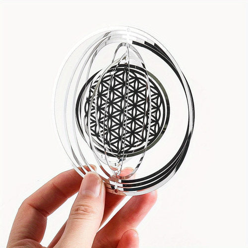 Planet Gates Stainless Steel Beautiful Stainless Steel Flower of Life Wind Spinner - Add Elegance to Your Garden!