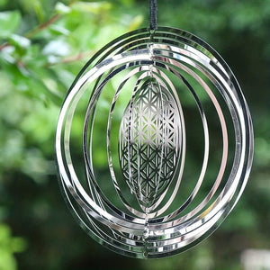 Planet Gates Stainless Steel Beautiful Stainless Steel Flower of Life Wind Spinner - Add Elegance to Your Garden!