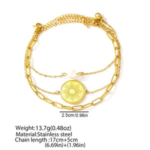 Planet Gates Stainless Steel Bracelet Triple Stacked Circle Imitation Pearl Vintage Elegant Bracelet Ladies Jewelry Birthday Anniversary Gift