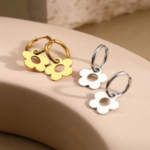 Planet Gates Stainless Steel Earrings Cute Cartoon Flower Pendants Korean Fashion Hoop Earrings For Women Jewelry Best Friend Wedding Gifts
