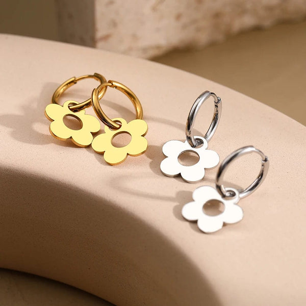 Planet Gates Stainless Steel Earrings Cute Cartoon Flower Pendants Korean Fashion Hoop Earrings For Women Jewelry Best Friend Wedding Gifts