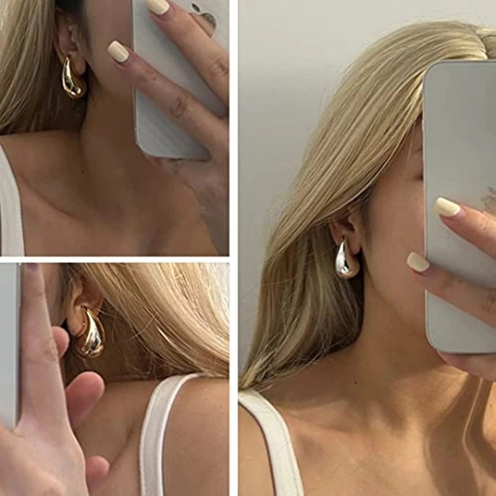 Planet Gates Stainless Steel Gold Plated Tear Drop Earrings Dupes for Women Lightweight Smooth Metal Waterdrop Hoop Earrings Trendy Jewelry