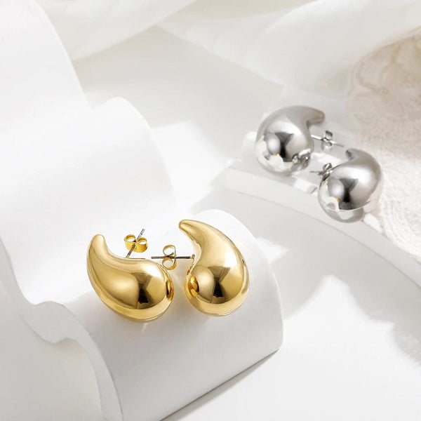 Planet Gates Stainless Steel Gold Plated Tear Drop Earrings Dupes for Women Lightweight Smooth Metal Waterdrop Hoop Earrings Trendy Jewelry
