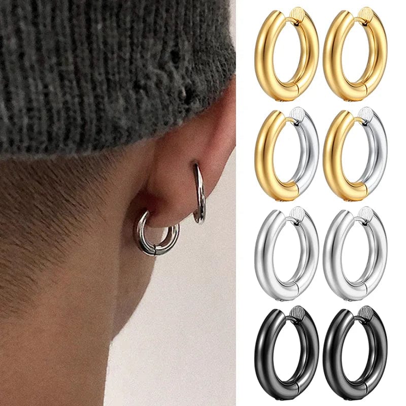 Planet Gates Stainless Steel Hoop Earring For Men Women Simple Hip Hop Rock Gold Color Piercing Punk Chic Jewelry Korean Chunky Earrings