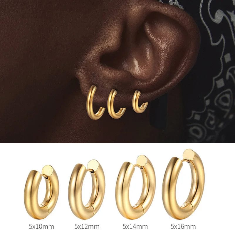 Planet Gates Stainless Steel Hoop Earring For Men Women Simple Hip Hop Rock Gold Color Piercing Punk Chic Jewelry Korean Chunky Earrings