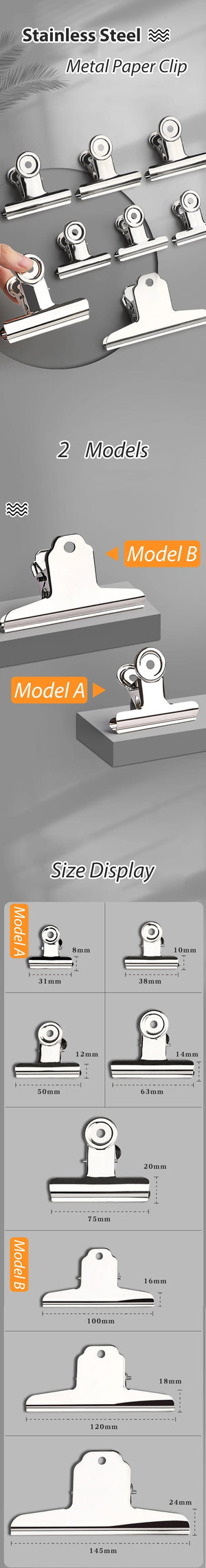 Planet Gates Stainless Steel Multi-functional Metal Clamp Paper Clips Strong Binder School Office Household Stationery Supplies