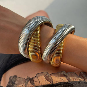 Planet Gates Stainless Steel Two Three Laps Winding Stretch Elastic Bracelet for Women Gold Plating Kpop Gift