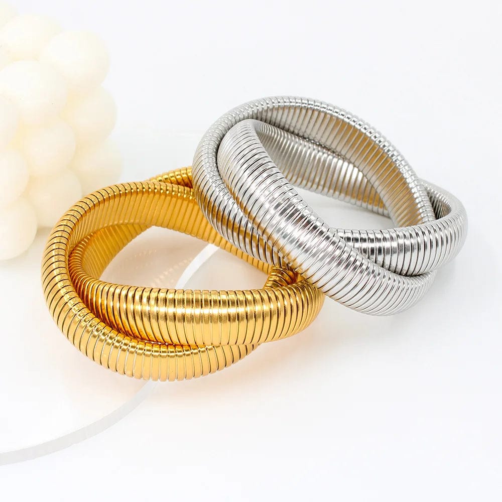 Planet Gates Stainless Steel Two Three Laps Winding Stretch Elastic Bracelet for Women Gold Plating Kpop Gift