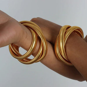 Planet Gates Stainless Steel Two Three Laps Winding Stretch Elastic Bracelet for Women Gold Plating Kpop Gift
