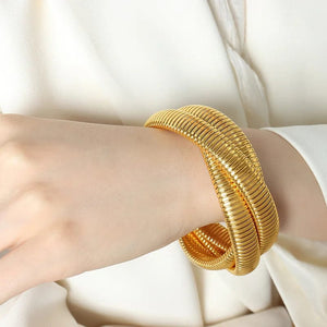 Planet Gates Stainless Steel Two Three Laps Winding Stretch Elastic Bracelet for Women Gold Plating Kpop Gift