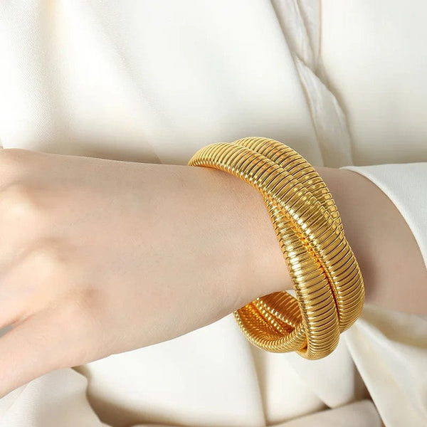Planet Gates Stainless Steel Two Three Laps Winding Stretch Elastic Bracelet for Women Gold Plating Kpop Gift