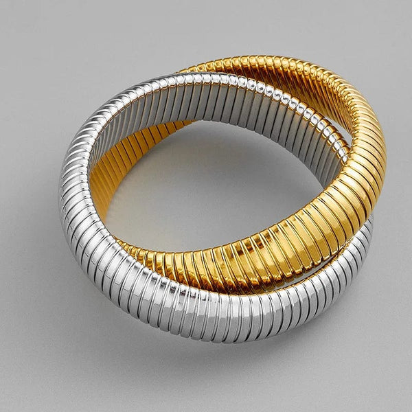 Planet Gates Stainless Steel Two Three Laps Winding Stretch Elastic Bracelet for Women Gold Plating Kpop Gift