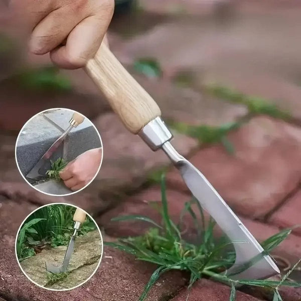 Planet Gates Stainless Steel Wood Handle Garden Weeder Hand Weeding Removal Cutter Puller Tools Multifunction Weeder Transplant Garden Tools