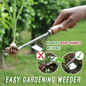 Planet Gates Stainless Steel Wood Handle Garden Weeder Hand Weeding Removal Cutter Puller Tools Multifunction Weeder Transplant Garden Tools
