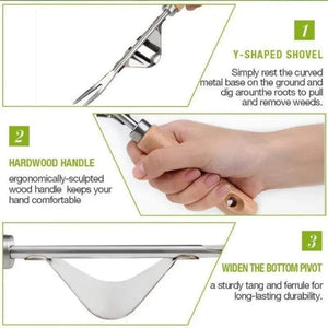 Planet Gates Stainless Steel Wood Handle Garden Weeder Hand Weeding Removal Cutter Puller Tools Multifunction Weeder Transplant Garden Tools