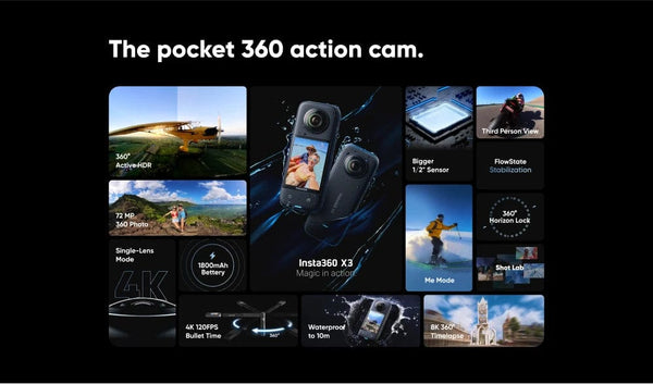 Planet Gates Standalone / CHINA / without Card Insta360 X3 Action Camera 5.7K 360 4K/30 72MP Photo Live Streaming 10m Waterproof Helmet Video Recording Sport Insta 360 X3 Cam