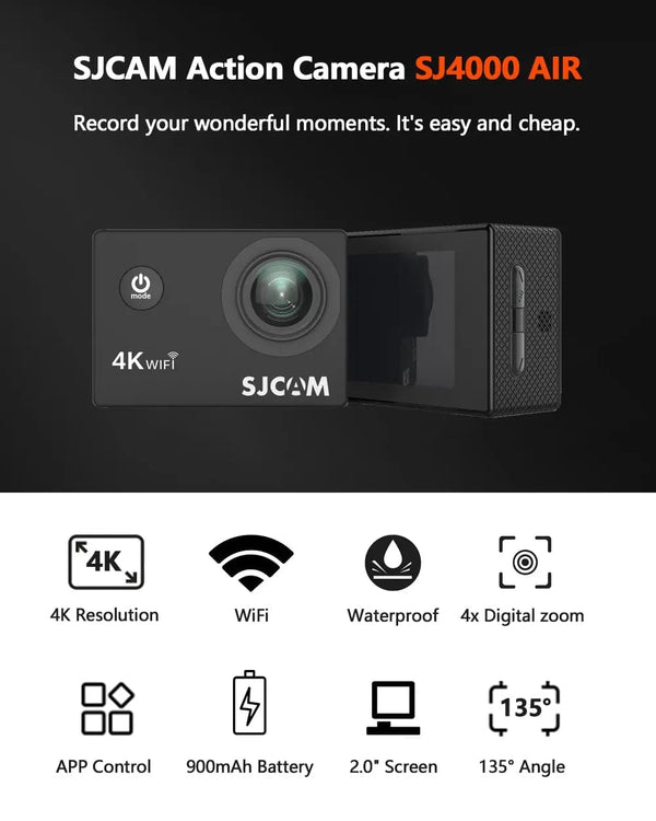 Planet Gates Standard SJCAM Action Camera SJ4000 AIR 4K 30PFS 1080P 4x Zoom WIFI Sports Video Action Cameras Motorcycle Bicycle Helmet Waterproof Cam