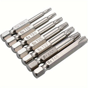 Planet Gates Star Bits 7pcs/set Tamper Resistant Star Bits, 1/4" Hex Shank, S2 Steel Screwdriver, Nickel Plated, 5cm Length