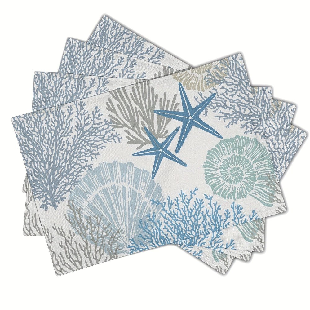 Planet Gates Starfish Beach Theme Ocean 4pcs, Nautical Placemats, Starfish Beach Theme, Ocean Seashell Washable Coastal Place Mats, Decorative Table Mat For Dining Table 30.48×45.72 Cm