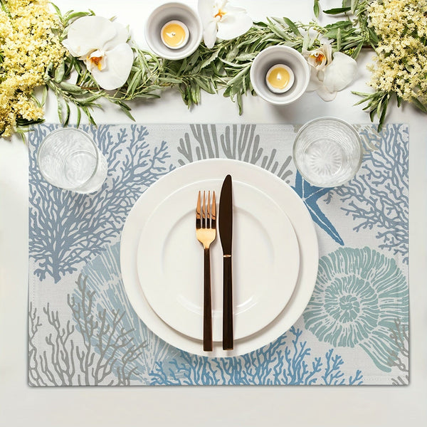 Planet Gates Starfish Beach Theme Ocean 4pcs, Nautical Placemats, Starfish Beach Theme, Ocean Seashell Washable Coastal Place Mats, Decorative Table Mat For Dining Table 30.48×45.72 Cm