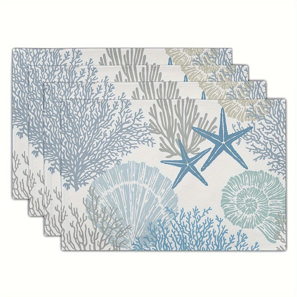 Planet Gates Starfish Beach Theme Ocean 4pcs, Nautical Placemats, Starfish Beach Theme, Ocean Seashell Washable Coastal Place Mats, Decorative Table Mat For Dining Table 30.48×45.72 Cm