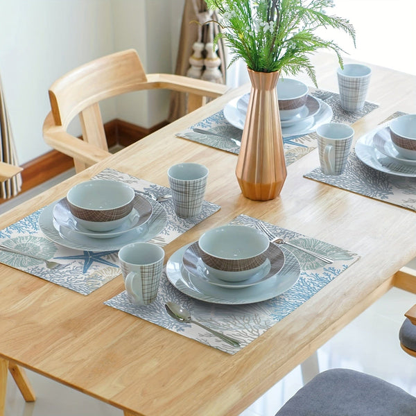Planet Gates Starfish Beach Theme Ocean 4pcs, Nautical Placemats, Starfish Beach Theme, Ocean Seashell Washable Coastal Place Mats, Decorative Table Mat For Dining Table 30.48×45.72 Cm