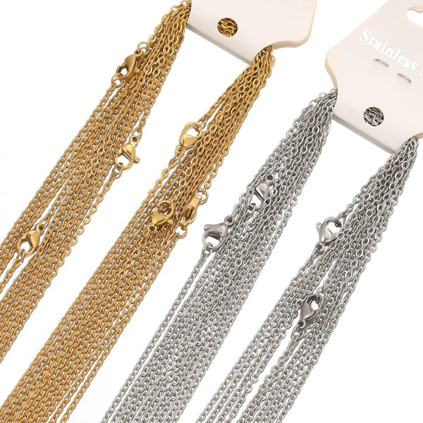 Planet Gates steel  2mm / 50CM 10Pcs/lot  50cm Stainless Steel Link Chains Necklaces Cuban Cross Chains Accessories for DIY Gifts Jewelry Making Bulk Wholesale