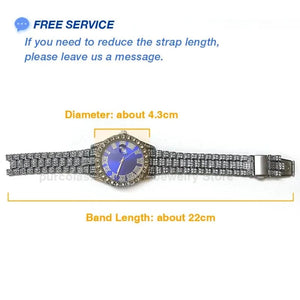 Planet Gates Steel Blue Personalized Hip Hop Watch with Shiny Rhinestones for Men, Luxury Clock, Band Length, Iced Steel Belt, 40mm Diameter Glass Dial