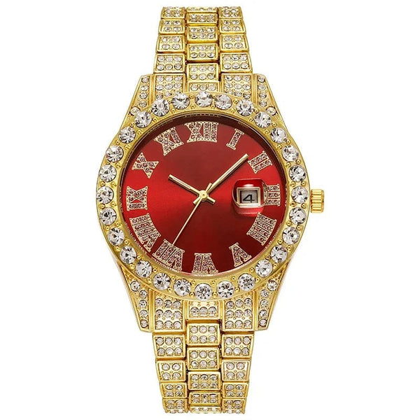 Planet Gates Steel Blue Personalized Hip Hop Watch with Shiny Rhinestones for Men, Luxury Clock, Band Length, Iced Steel Belt, 40mm Diameter Glass Dial
