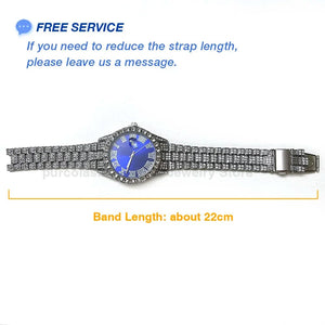 Planet Gates Steel Blue Personalized Hip Hop Watch with Shiny Rhinestones for Men, Luxury Clock, Band Length, Iced Steel Belt, 40mm Diameter Glass Dial