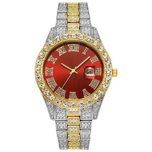 Planet Gates Steel Blue Personalized Hip Hop Watch with Shiny Rhinestones for Men, Luxury Clock, Band Length, Iced Steel Belt, 40mm Diameter Glass Dial