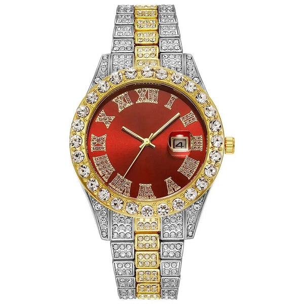 Planet Gates Steel Blue Personalized Hip Hop Watch with Shiny Rhinestones for Men, Luxury Clock, Band Length, Iced Steel Belt, 40mm Diameter Glass Dial