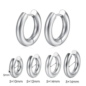 Planet Gates Steel Color 5mm / 14mm Stainless Steel Hoop Earring For Men Women Simple Hip Hop Rock Gold Color Piercing Punk Chic Jewelry Korean Chunky Earrings