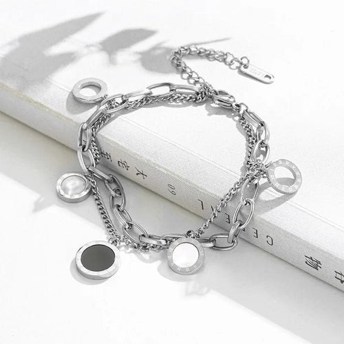 Planet Gates Steel color Luxury Famous Brand Jewelry  Gold color Stainless Steel Roman numerals Bracelets & Bangles Female Charm Bracelet For Women