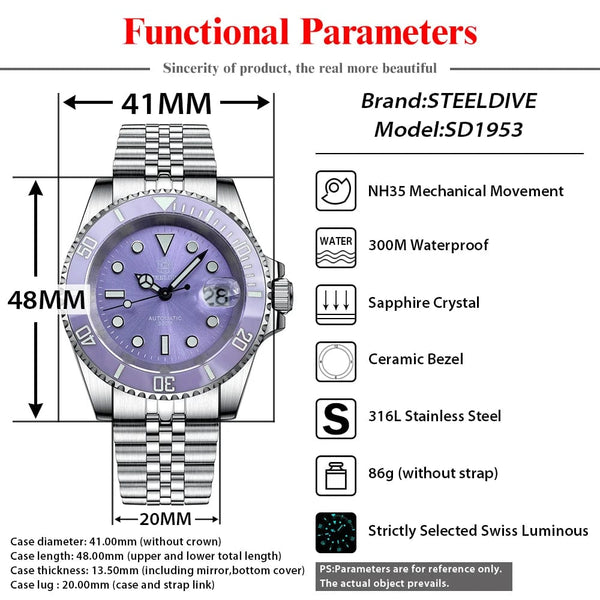 Planet Gates STEELDIVE New Color Scheme Classic Water Ghost SD1953 Swiss BGW9 Luminous NH35 Movement 30Bar Waterproof Mechanical Wristwatch