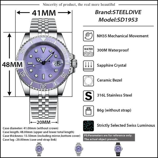 Planet Gates STEELDIVE New Color Scheme Classic Water Ghost SD1953 Swiss BGW9 Luminous NH35 Movement 30Bar Waterproof Mechanical Wristwatch