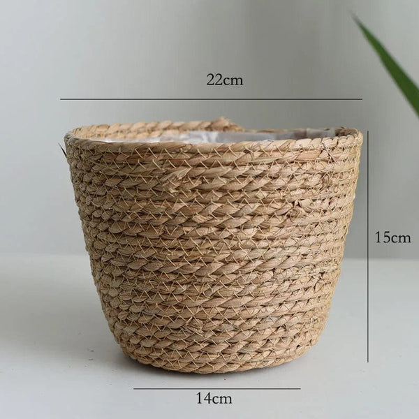 Planet Gates Straw Weaving Flower Plant Pot Basket Grass Planter Basket Indoor Outdoor Flower Pot Cover Plant Containers for Plantable Plants