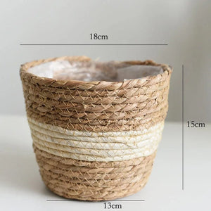 Planet Gates Straw Weaving Flower Plant Pot Basket Grass Planter Basket Indoor Outdoor Flower Pot Cover Plant Containers for Plantable Plants