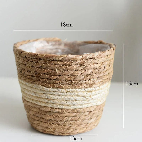 Planet Gates Straw Weaving Flower Plant Pot Basket Grass Planter Basket Indoor Outdoor Flower Pot Cover Plant Containers for Plantable Plants