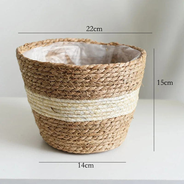 Planet Gates Straw Weaving Flower Plant Pot Basket Grass Planter Basket Indoor Outdoor Flower Pot Cover Plant Containers for Plantable Plants