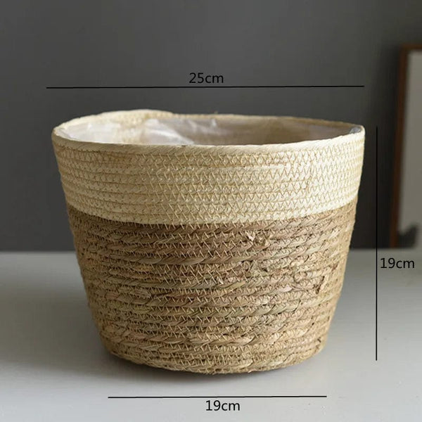 Planet Gates Straw Weaving Flower Plant Pot Basket Grass Planter Basket Indoor Outdoor Flower Pot Cover Plant Containers for Plantable Plants