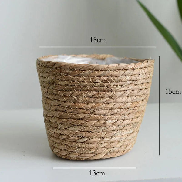 Planet Gates Straw Weaving Flower Plant Pot Basket Grass Planter Basket Indoor Outdoor Flower Pot Cover Plant Containers for Plantable Plants